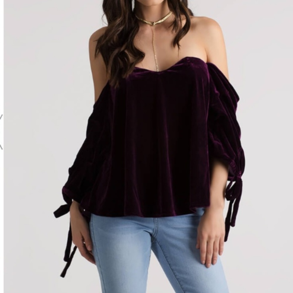 1 LEFT! Plum Velvet Off Shoulder Blouse